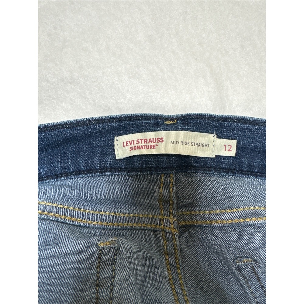 Levi Strauss Signature Straight Jeans Womens 12S Blue Mid Rise Stretch Good - Picture 4 of 9